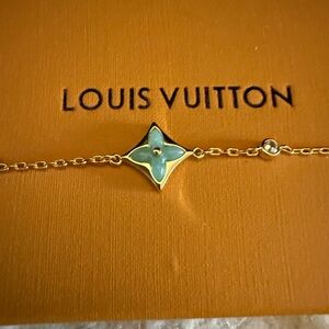 Louis Vuitton Gold Chain Bracelet with Aqua Floral Quatrefoil